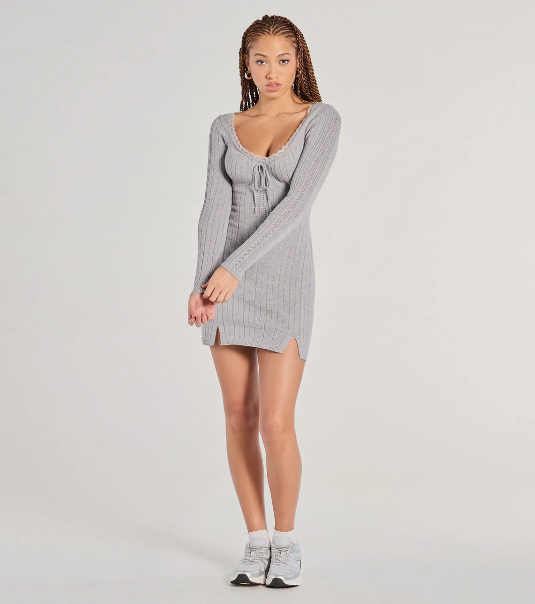 Such A Flirt Lace Trim Scoop Neck Knit Mini Dress | Windsor Such A Flirt Lace Trim Scoop Neck Knit Mini Dress | Windsor