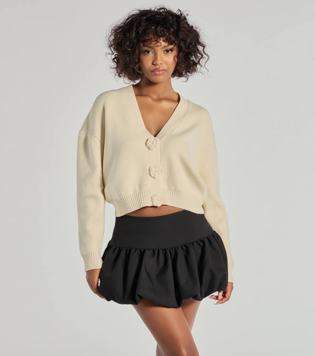 Floral Charm Cropped Cardigan Knit Sweater | Windsor
