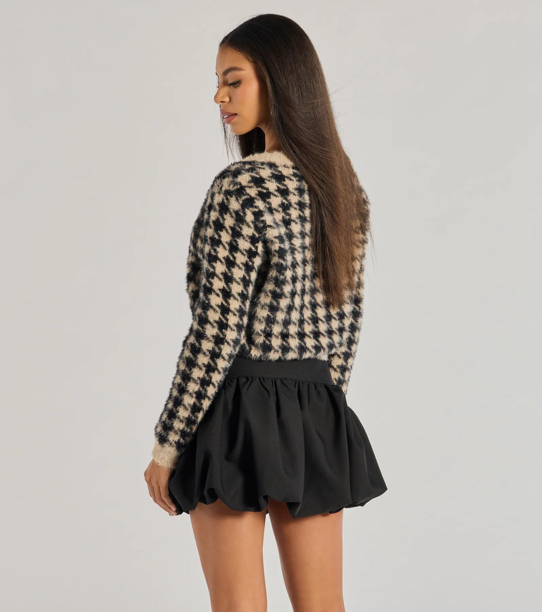 Polished Cozy Houndstooth Eyelash Knit Cardigan | Windsor