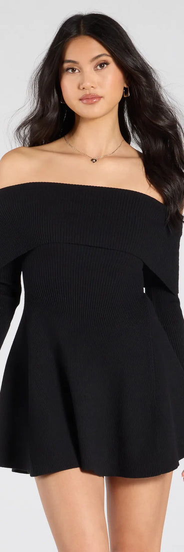 The Chic Staple Ribbed Knit Skater Dress is your new go-to black dress—effortless, versatile, and made to update your fall style in seconds.