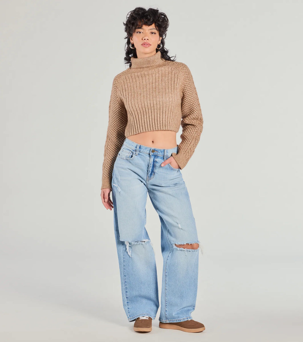 ニット・セーター IONSEOUL Honeybee Chocolat Collar Short Sleeve Knit  JE1304 Cizayoi Women's Short Sleeve Mock Neck Turtleneck Sweater