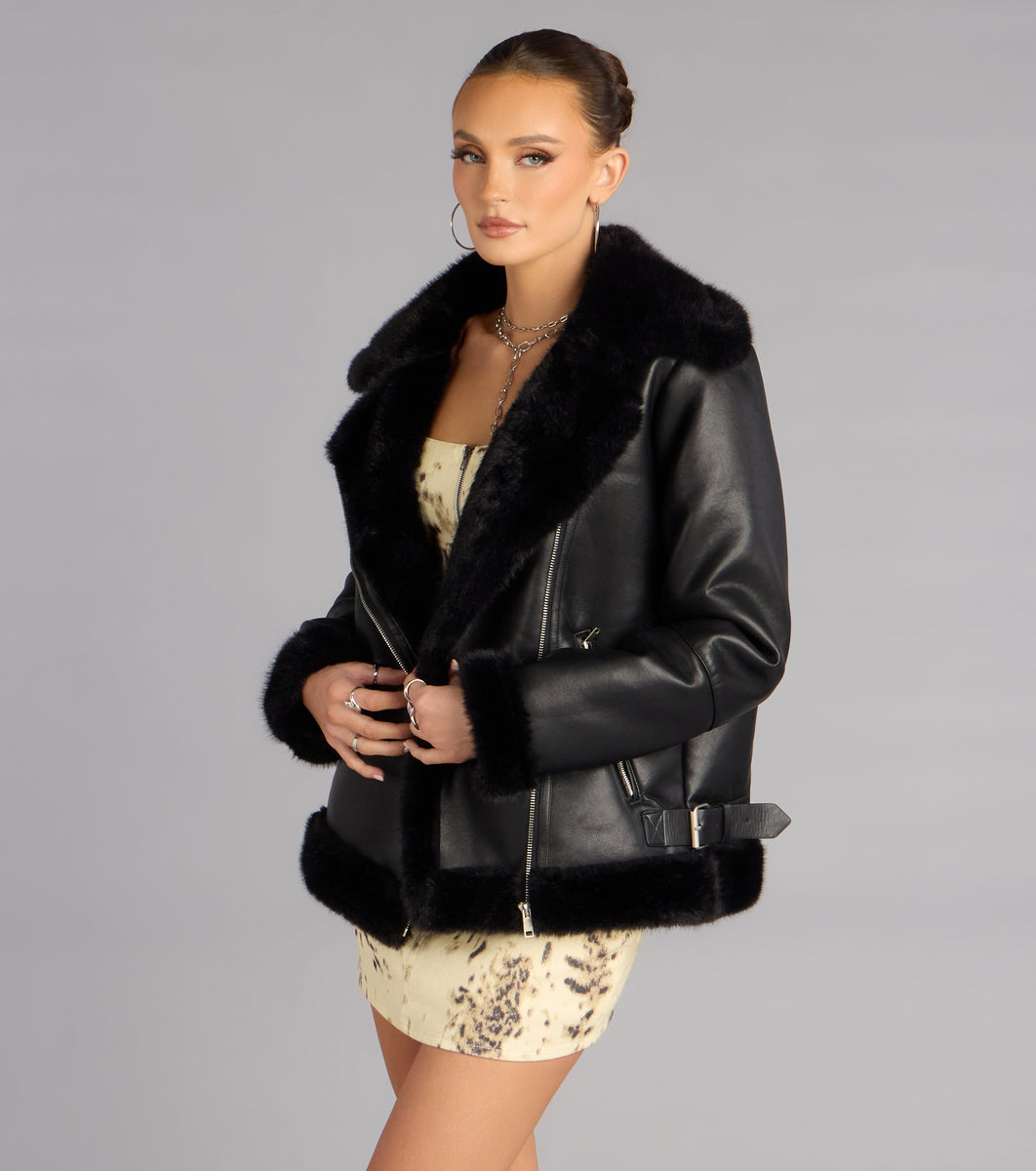 Cold Front Chic Oversized Faux Fur Moto Jacket | Windsor