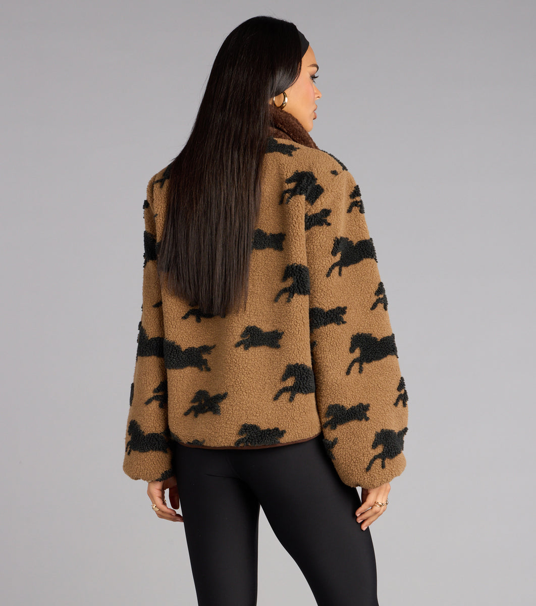 Wild Spirit Horse Print Faux Sherpa Jacket | Windsor