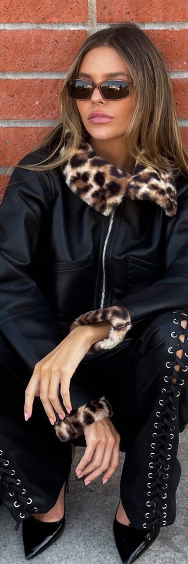 Street Queen Faux Leopard Fur Moto Jacket