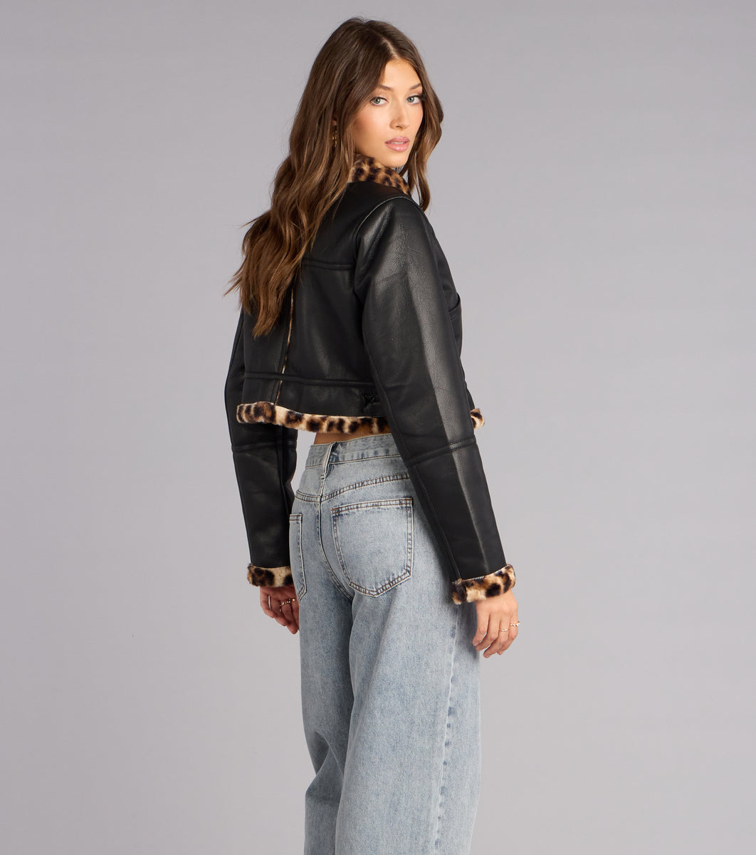 Street Queen Faux Leopard Fur Moto Jacket | Windsor