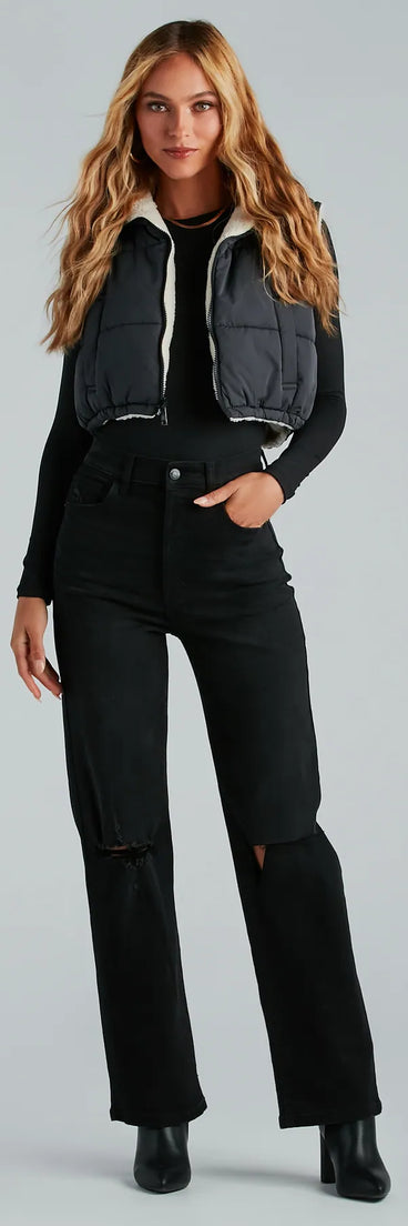 Major Trend Reversible Faux Sherpa Puffer Vest