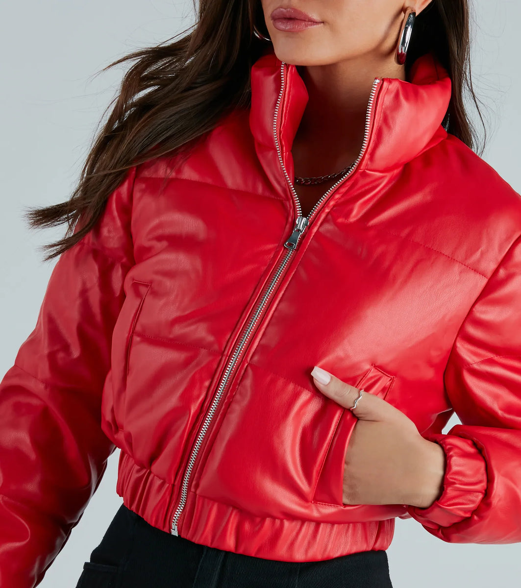 Always Slick Faux Leather Puffer Jacket | Windsor