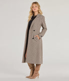 The Plaid Perfection Faux Wool Long Coat in natural is a women's workwear piece offering a trendy style and unique accents, perfect for effortlessly creating an outfit-of-the-day look that transitions your office look to going-out ready.