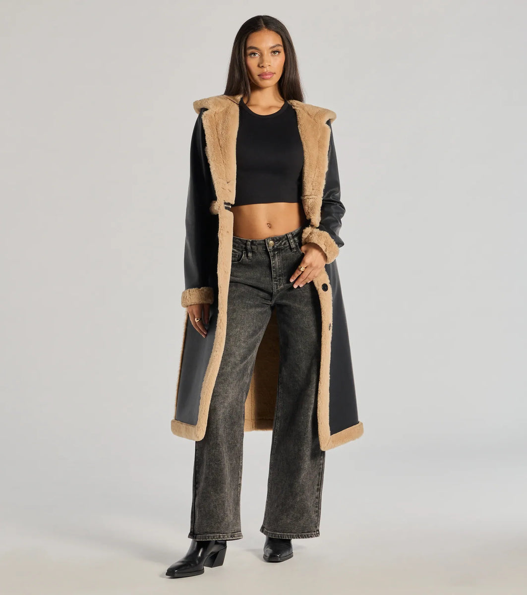 Runway Ready Convertible Faux Leather Trench Coat | Windsor