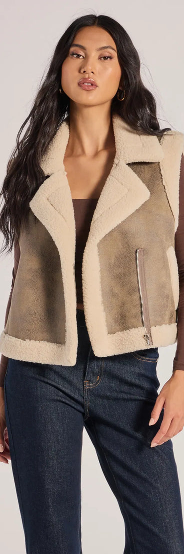 Luxe And Cozy Faux Sherpa Trim Oversized Vest