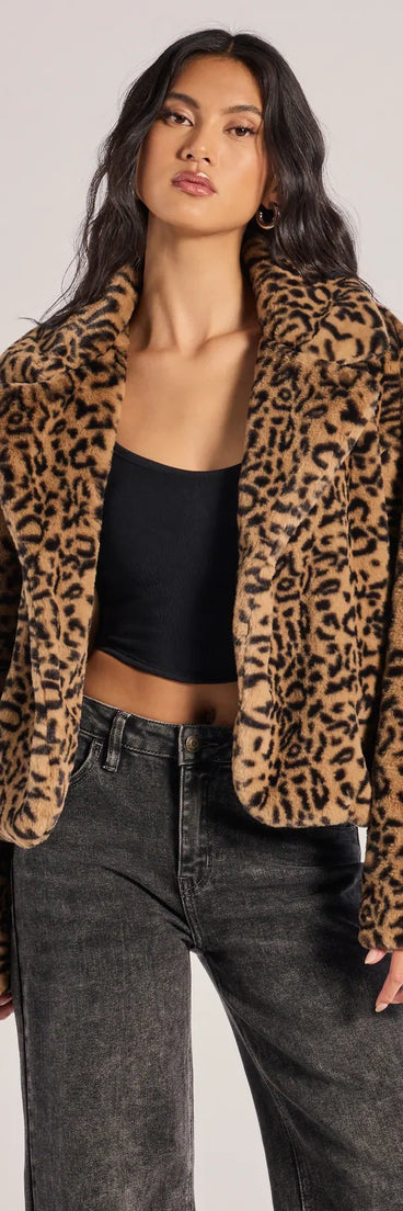 Luxe Glam Leopard Print Faux Fur Jacket