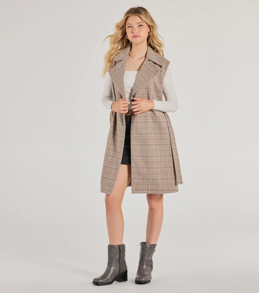 トップス URU WOOL CHECK BELTED VEST URU WOOL CHECK BELTED VEST