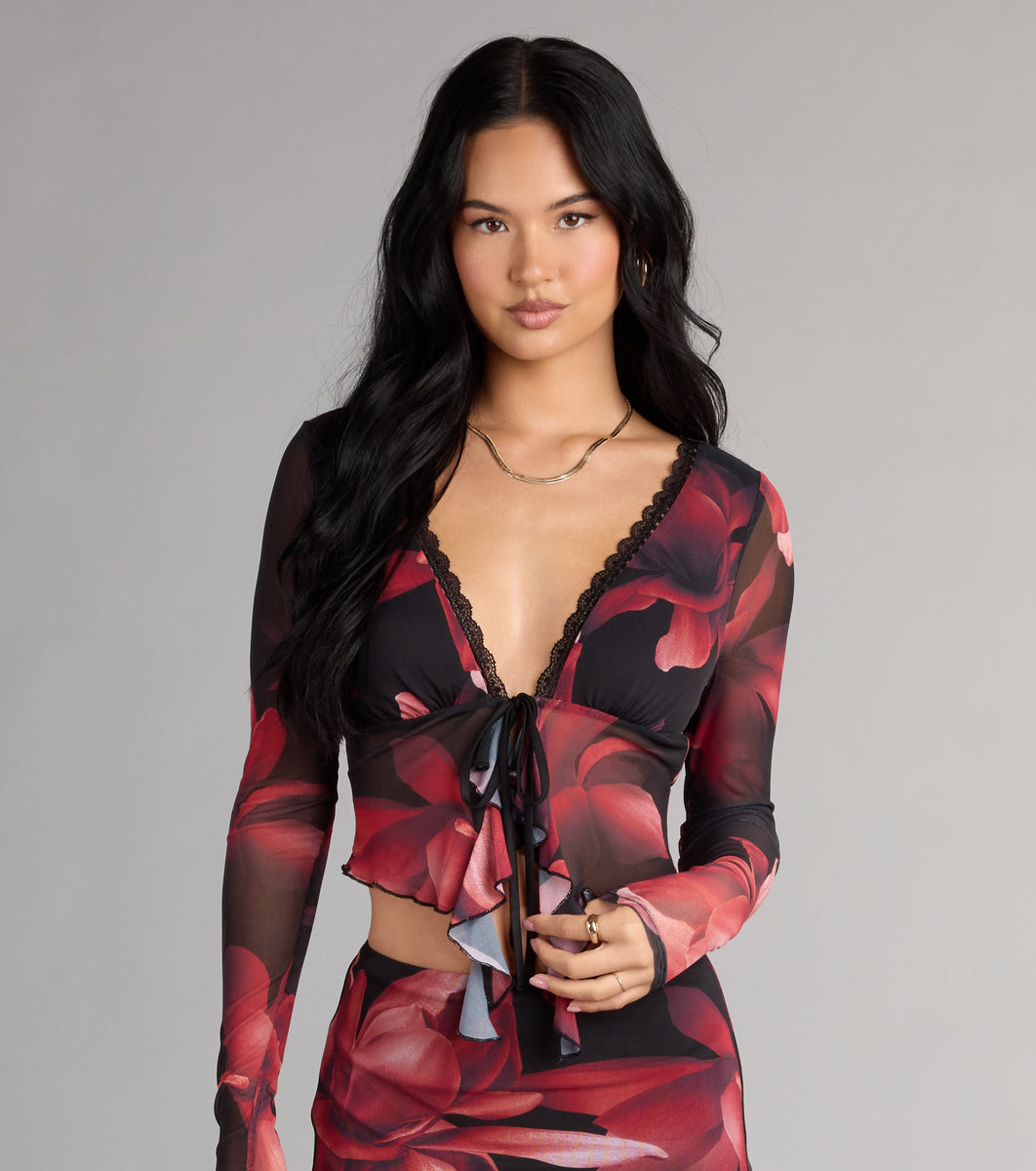 【新品未開封】andmary Flower ribbon tops / red ANDMARY】Flower ribbon tops