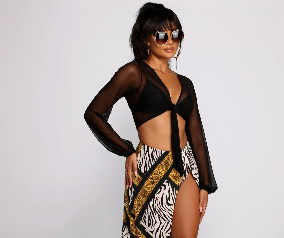 トップス through print high neck21AW She's A Stunner Mesh Tie Front Top | Windsor
