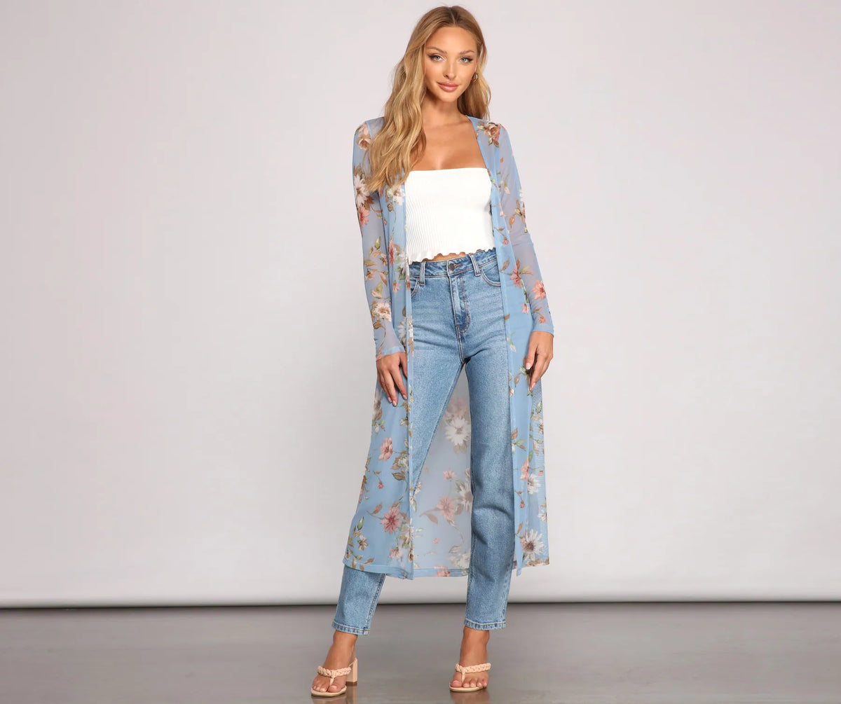 Blue Floral Patch Sequin Duster main image 1