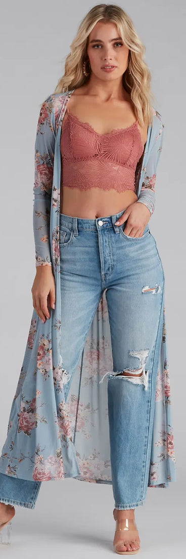 Spring Floral Long Sleeve Duster