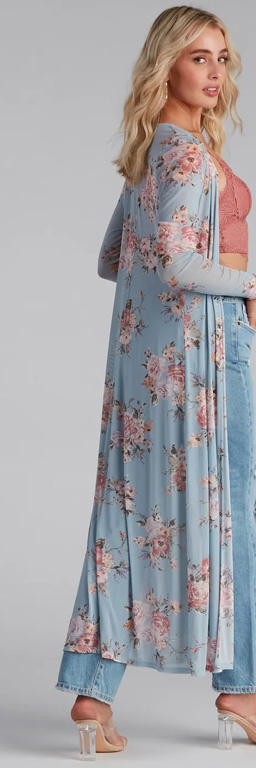 Spring Floral Long Sleeve Duster