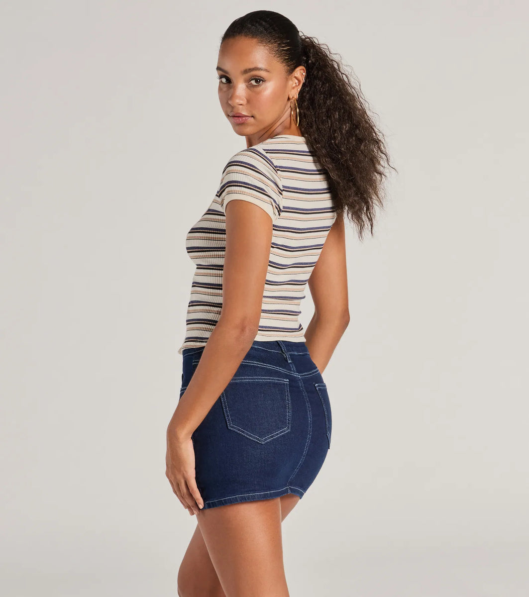【IONSEOUL】Stripe Overfit Knit 4JH628 Stylish Status Striped Knit Tie-Front Top | Windsor