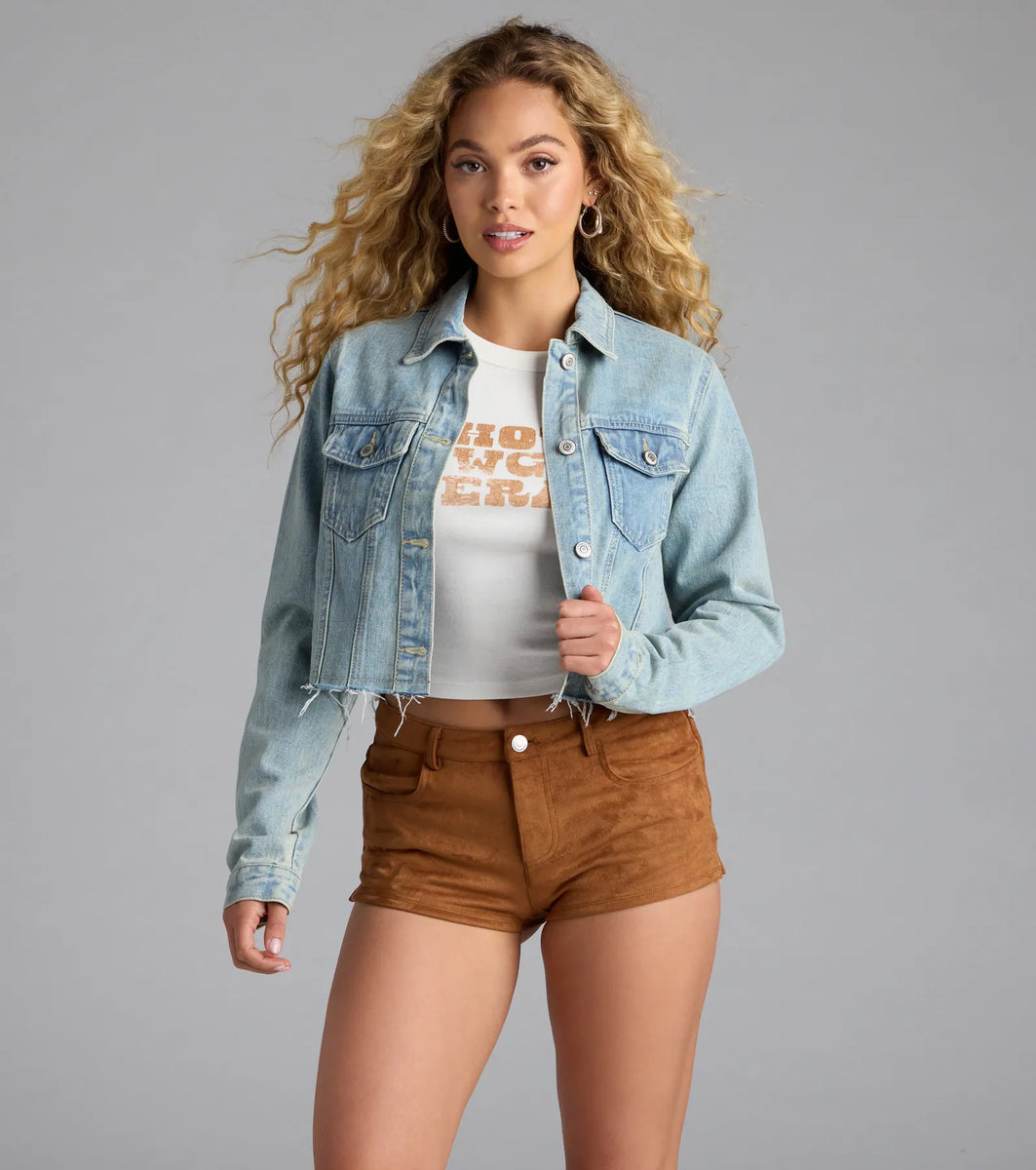 So Laid Back Frayed Crop Denim Jacket | Windsor