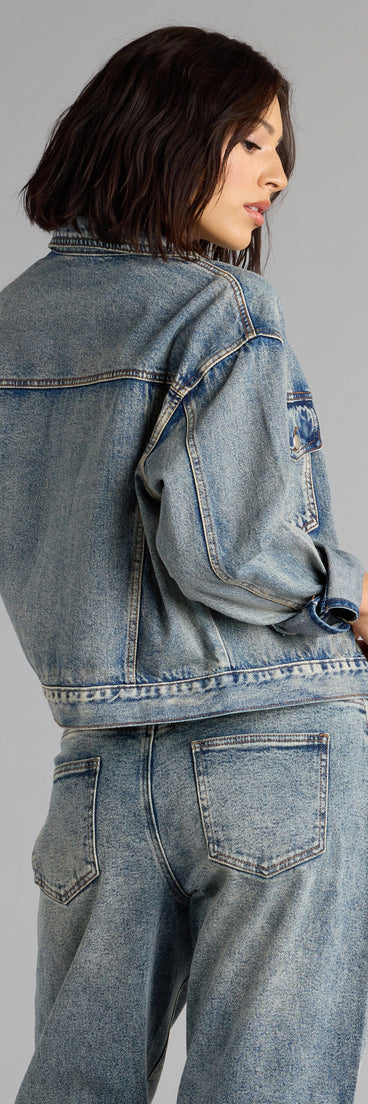 Layer the Vintage Vibes Trucker Denim Jacket with fall outfits or back to campus looks—perfect for staying stylish on cool seasonal nights.