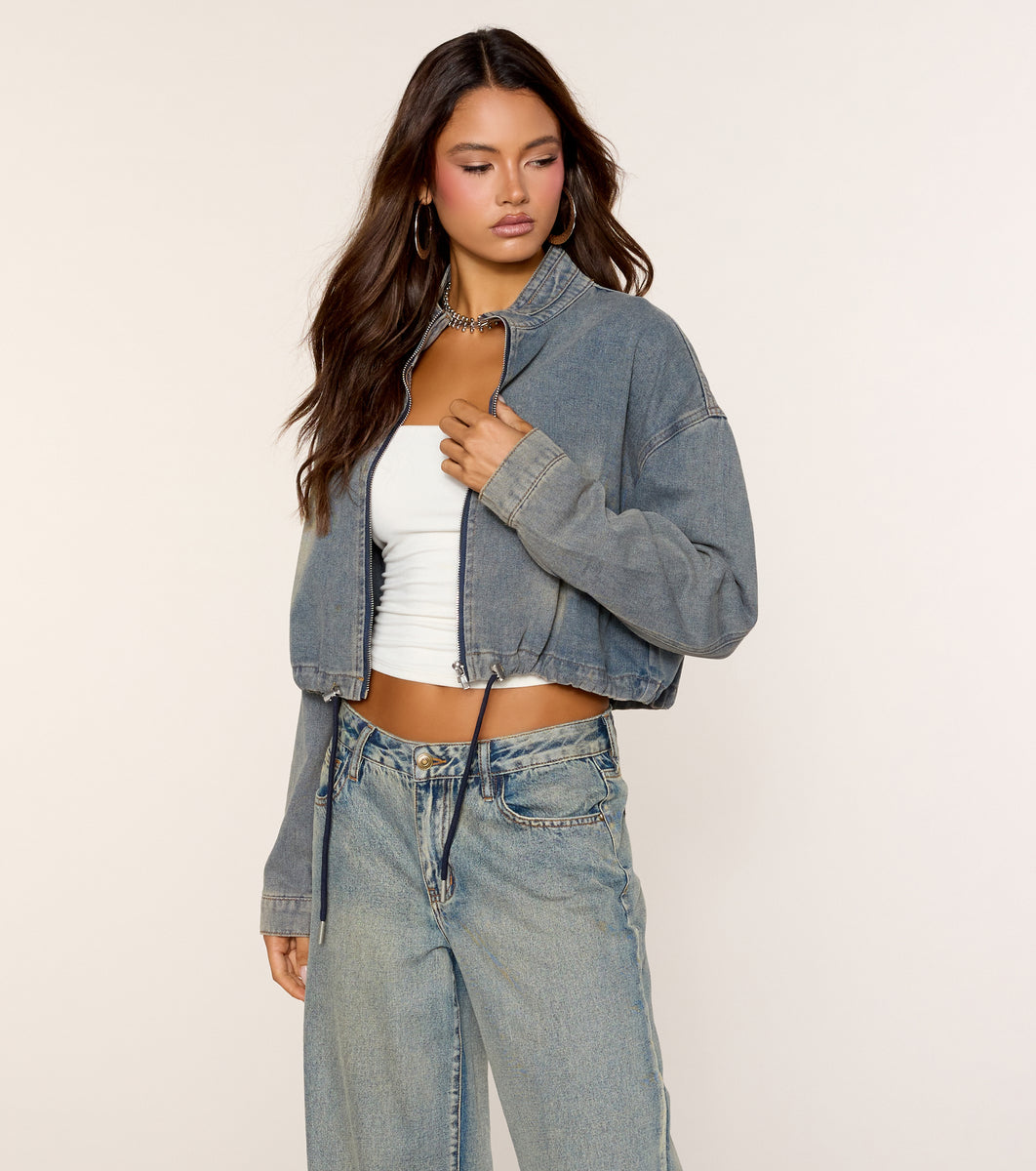 Zip Into It Mock Neck Denim Jacket | Windsor