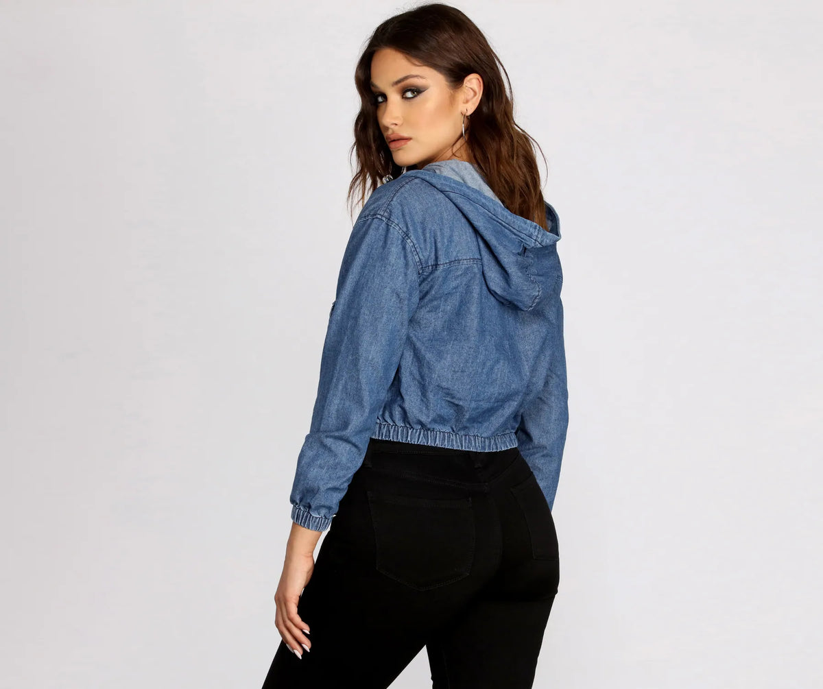 Hooded Denim Bomber Jacket | Windsor