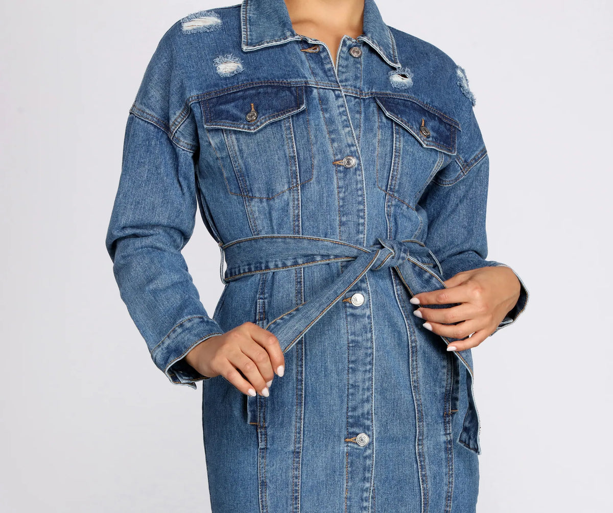 Herlipto Belted Denim Long Jacket Sサイズ Herlipto Belted Denim Long Jacket Sサイズ