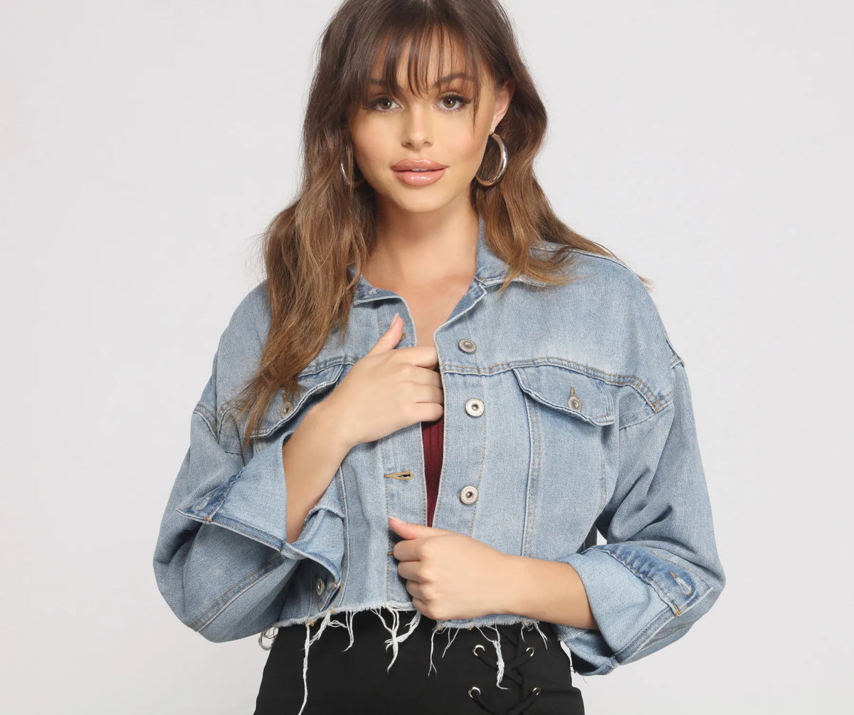 Fave Frayed Cropped Denim Jacket | Windsor