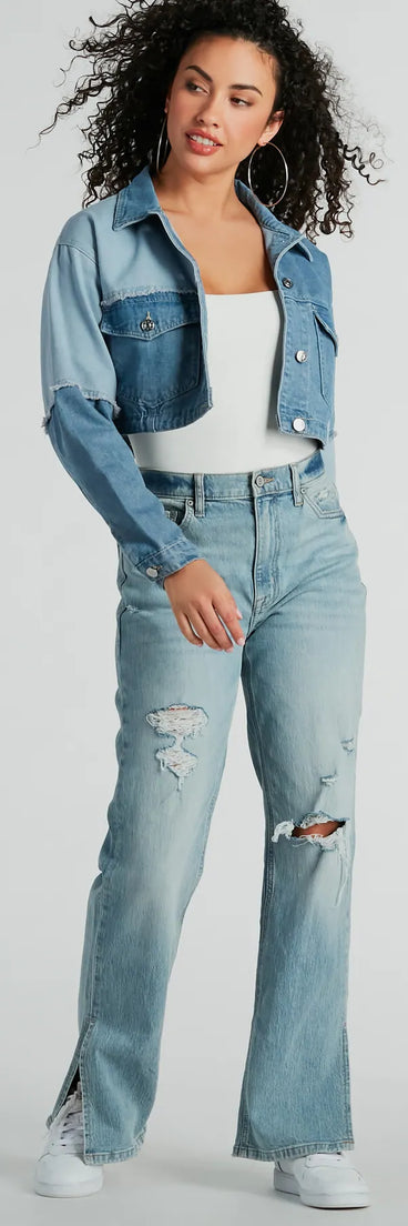 Trendsetter Denim Patchwork Cropped Jean Jacket