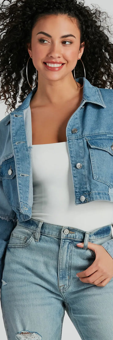 Trendsetter Denim Patchwork Cropped Jean Jacket