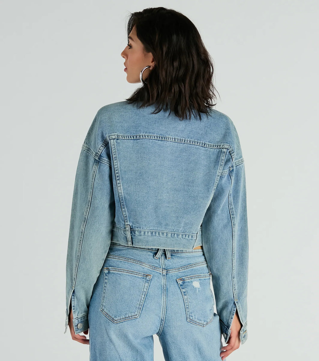 ♡KJ♡ Good Vibes Zip-Up Crop Trucker Denim Jacket | Windsor