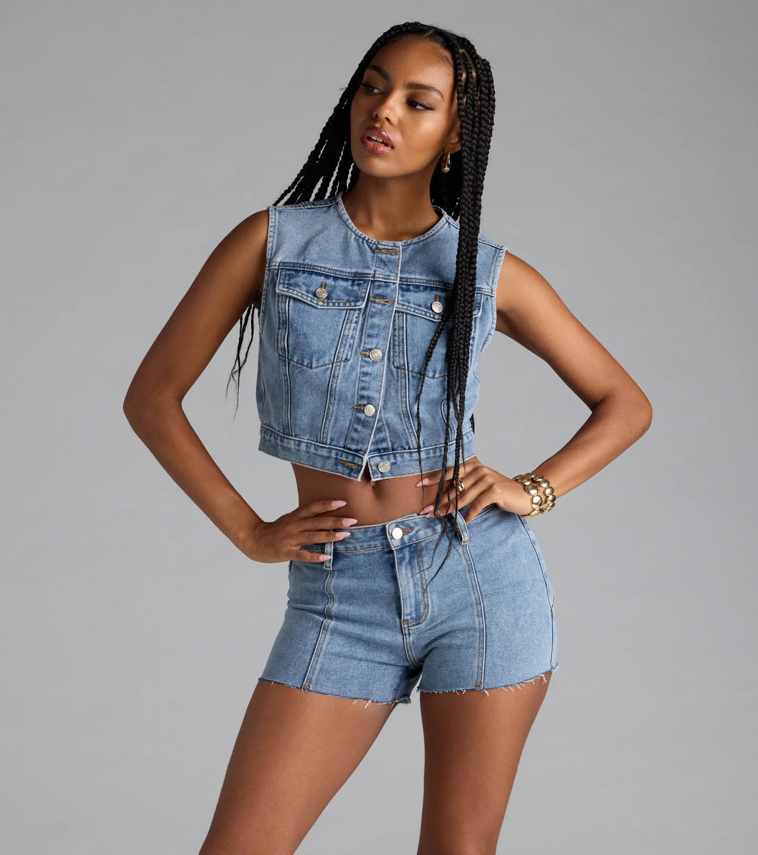 Trendy Mood Cropped Denim Vest | Windsor Trendy Mood Cropped Denim Vest | Windsor