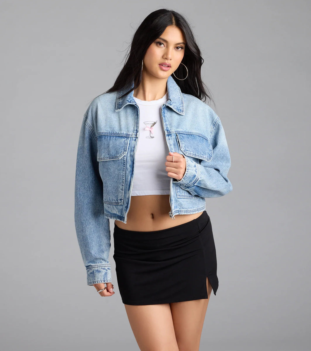 ジャケット・アウター X-girl DENIM CROPPED SHIRT ジャケット・アウター X-girl DENIM CROPPED SHIRT X-girl
