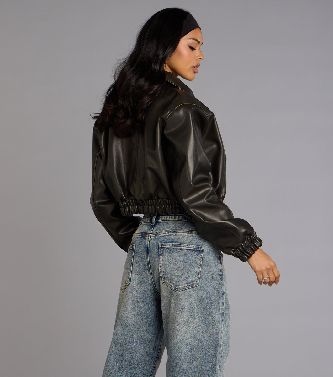 Cool Factor Faux Leather Bomber Jacket | Windsor