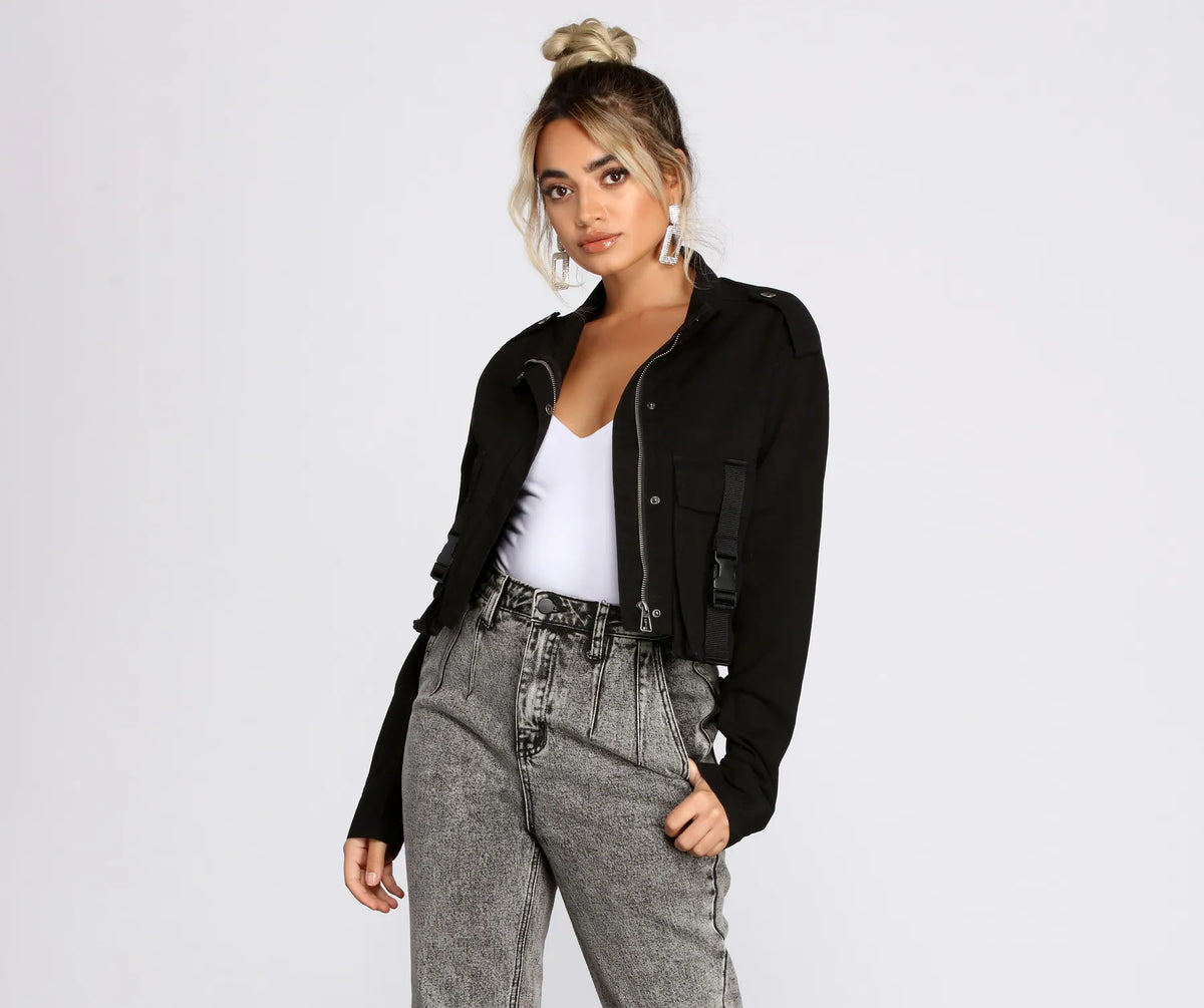 ジャケット・アウター cropped jacket double zip HARRING BLACK Clinton Crop Jacket - Black – Carbon38