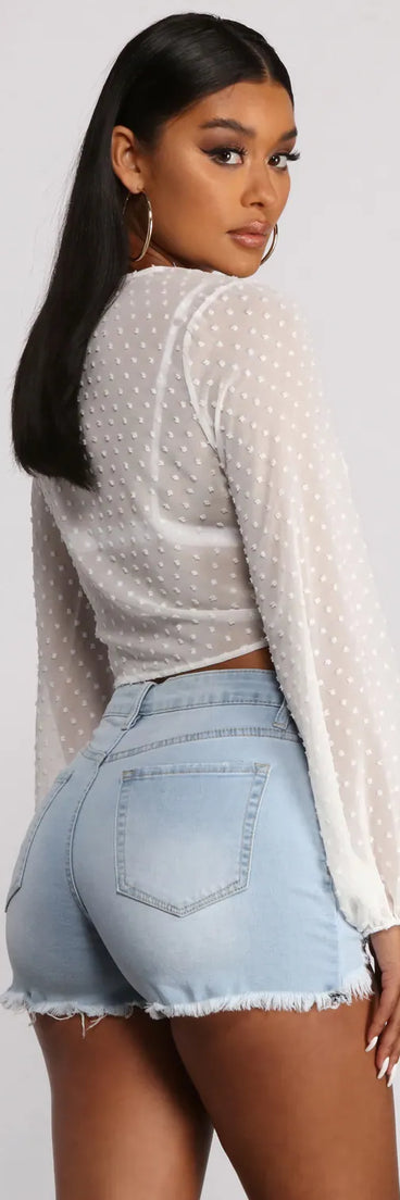 Polka Dot Woven Tie Front Top