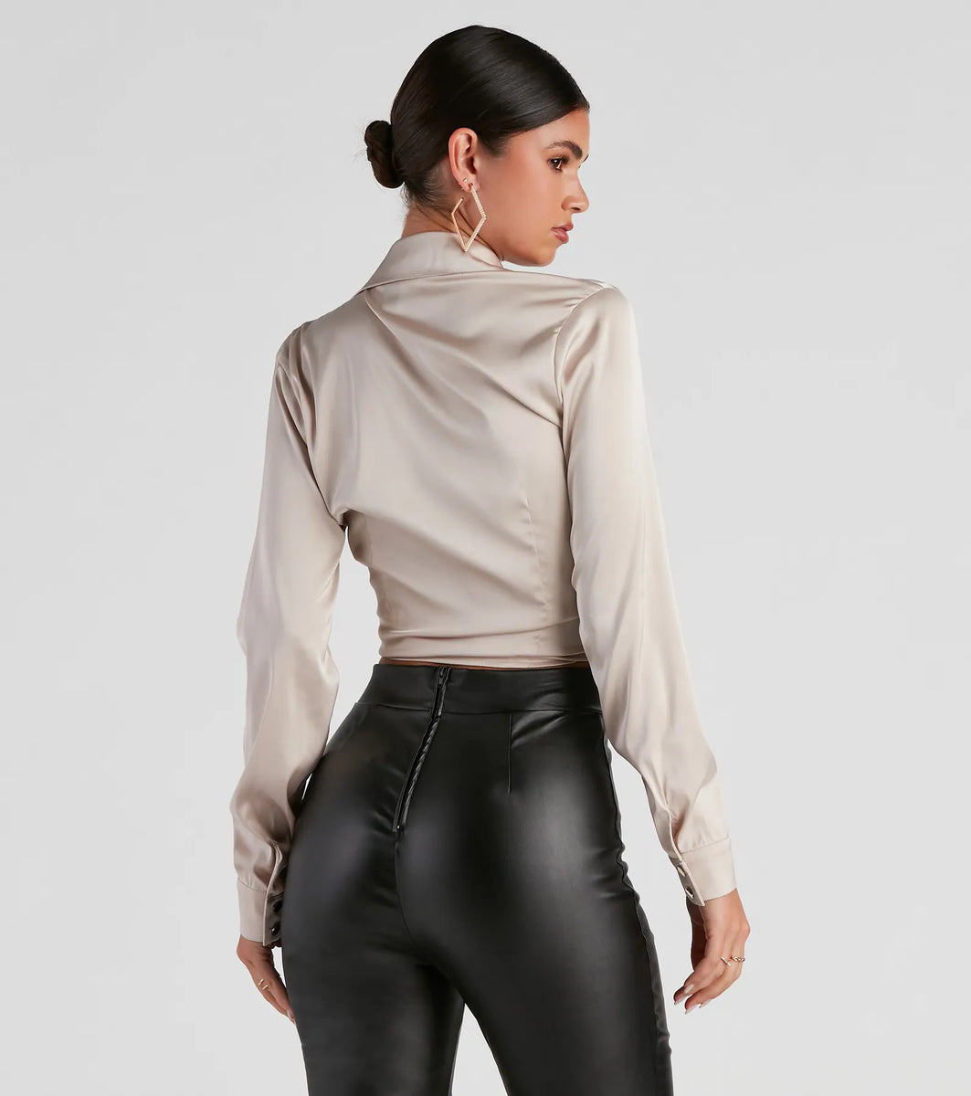 So Sleek Satin Tie-Front Blouse | Windsor