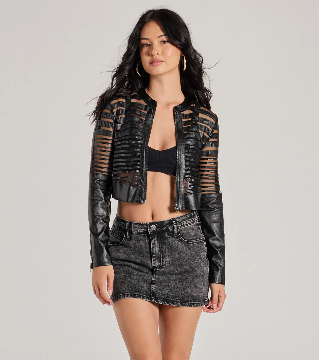 LAGUA GEM | CROPPED FAUX LEATHER ブルゾン (ブルゾン ) |SHEL