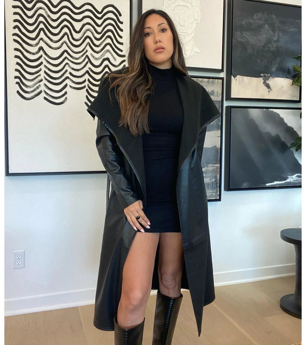 Spring Autumn Long Pu Leather Trench Coat For Women Fashion