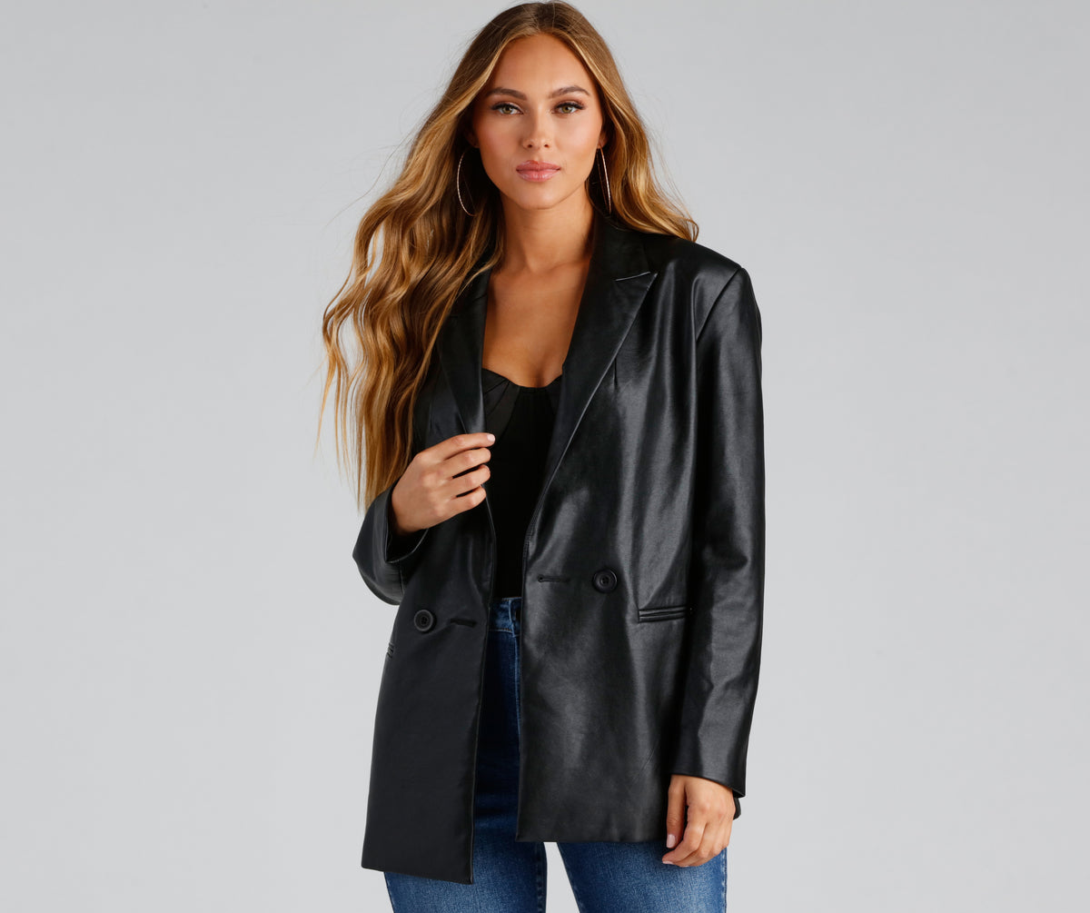 Trendy Oversized Faux Leather Blazer & Windsor