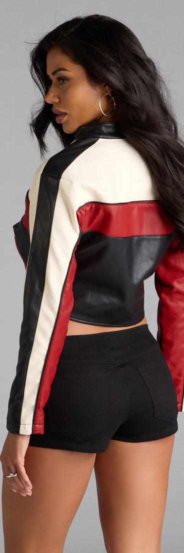 Bring statement edge with the Ride In Style Faux Leather Moto Crop Jacket, a red faux leather jacket that adds sleek, trend-driven appeal to any dressy or casual outfit.