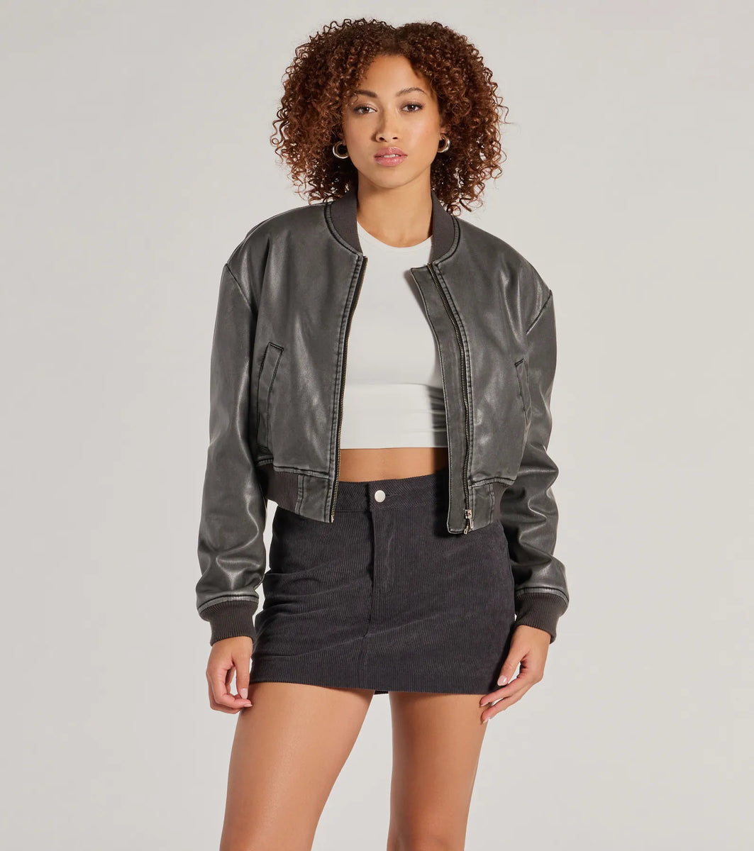 マ*サ様 新品❕ A-2 short leather bomber jacket Casual Slay Cropped Oversized Faux Leather Bomber Jacket