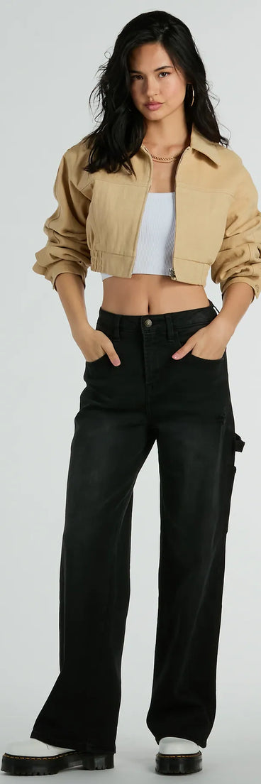 Never Average Cinched Crop Bomber Jacket