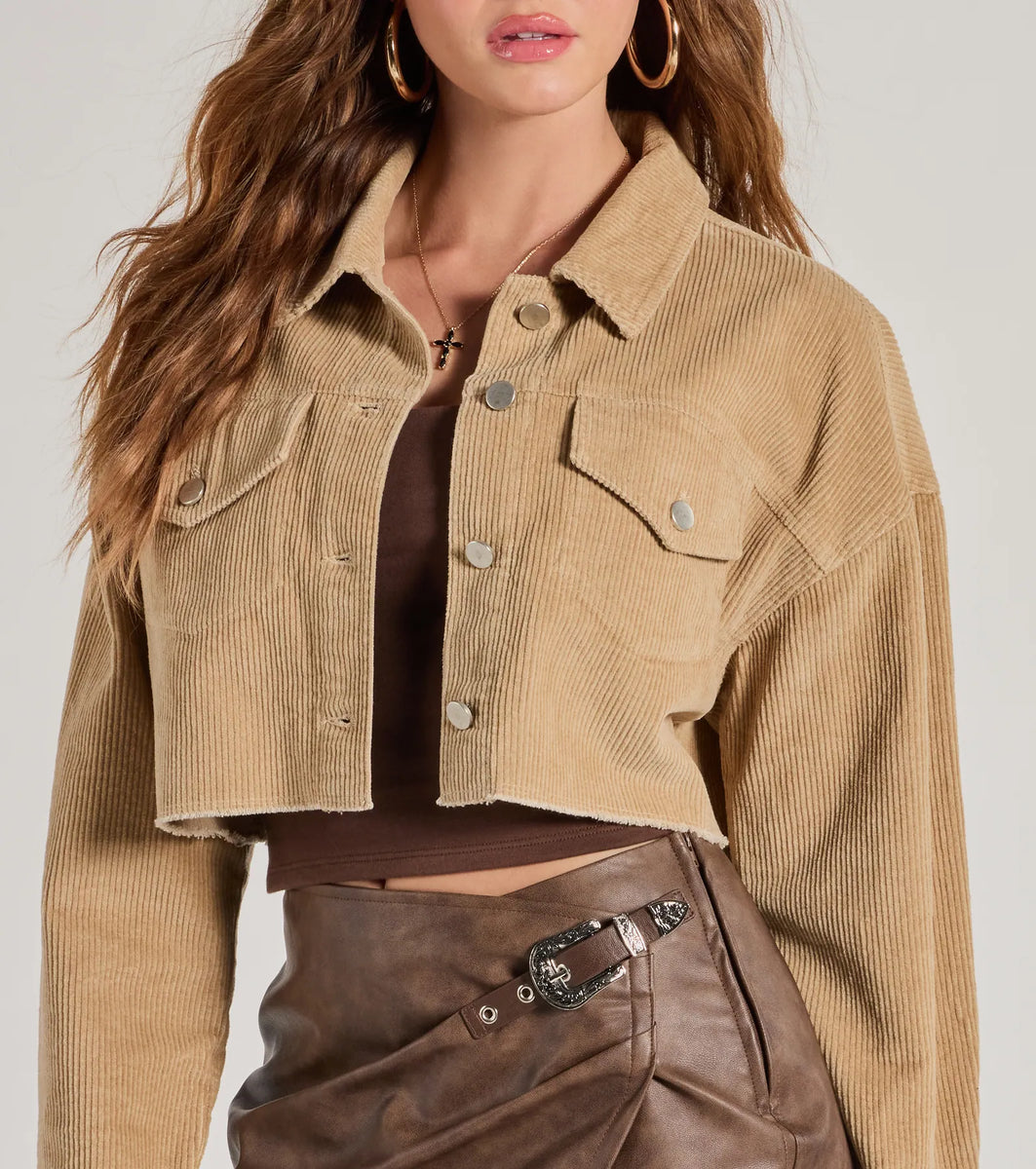 Corduroy Cropped Bomber Jacket