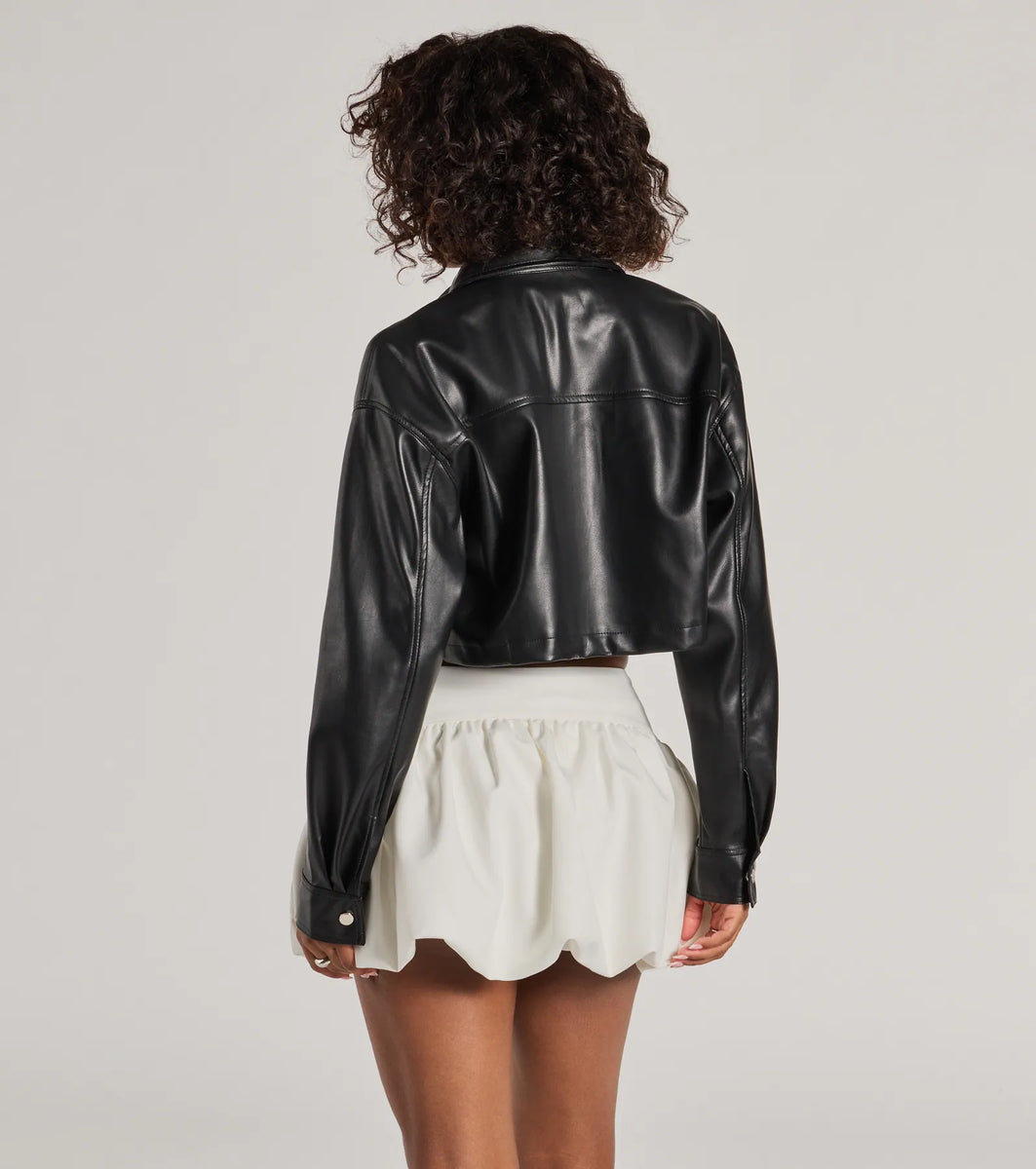 Sleek Staple Cropped Faux Leather Shacket | Windsor