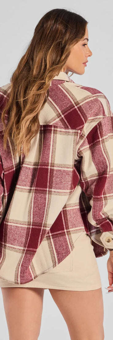Comfy Cozy Vibes Plaid Woven Oversized Shacket