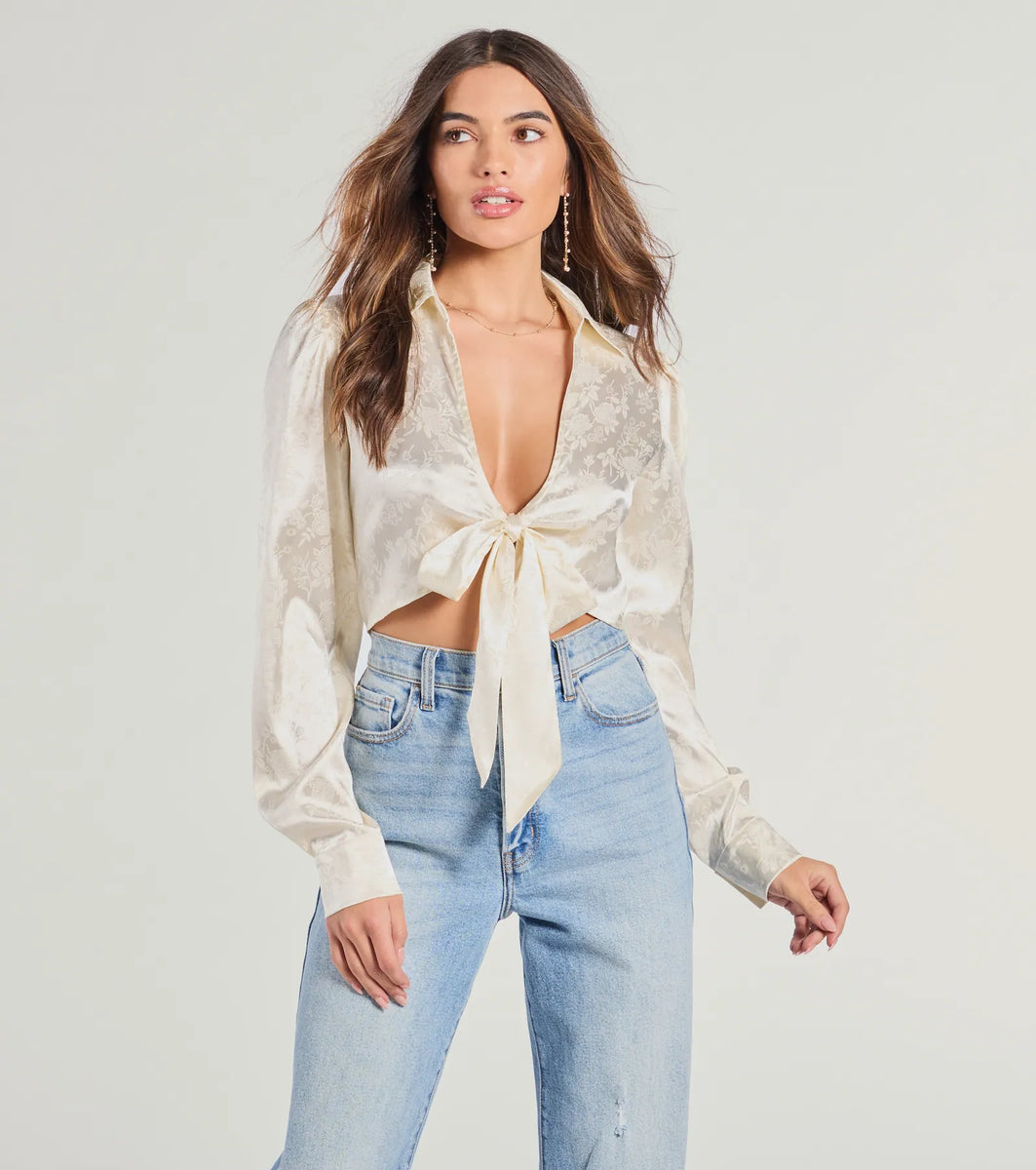 Black Tie Front Satin Crop Top + Skirt Co-ord - Orla