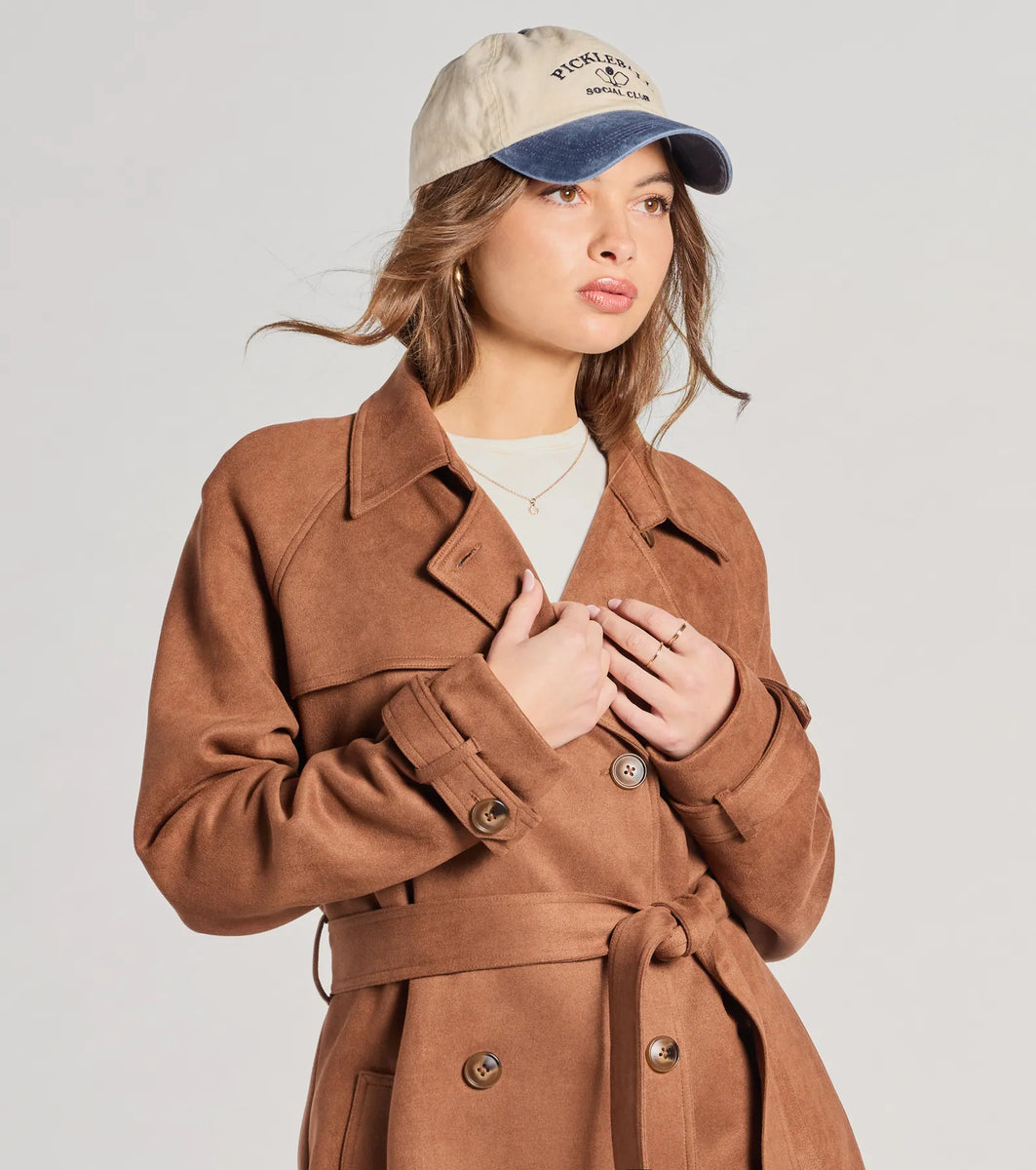 City In Style Belted Faux Suede Trench Coat | Windsor