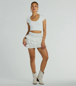 Flirty Flounce Smocked High-Rise Ruffle Mini Skirt