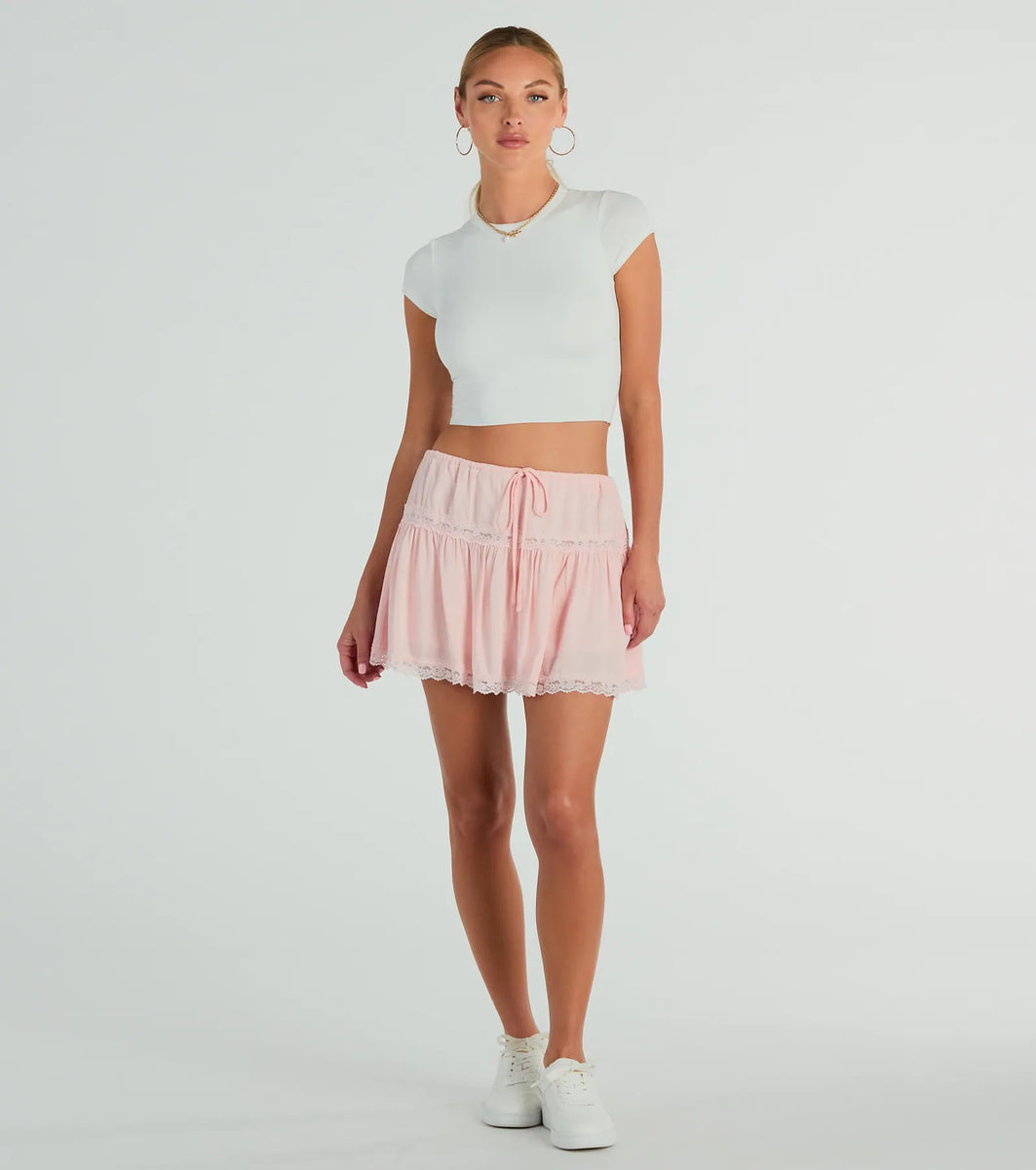 On The Prairie Lace Trim A-Line Mini Skirt | Windsor